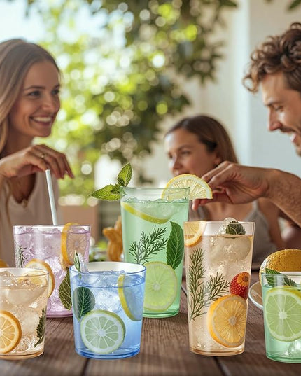 Liacere Colorful Drinking Glasses Set of 8-17oz Highball Plastic Glasses&14oz Cocktail Plastic Glasses Set, Kitchen Water Glasses Cup, Bar Tumbler Glassware Set for Beer,Juice,Cocktail,Whiskey,Milk