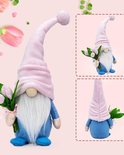 Lovinland Mothers Day Plush Couple Gnomes Decorations for Mom - Best Ever Gifts for Mom Who Have Everything from Daughter Son - Spring Tulips Gnomes Decor