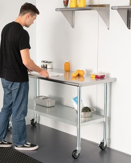 HARDURA Stainless Steel Table with Wheels 24 x 36 Inches Casters NSF Heavy Duty Commercial Work & Prep Table with Undershelf and Galvanized Legs for Restaurant Kitchen Bar and Hotel Garage