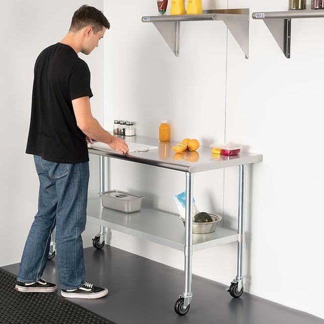 HARDURA Stainless Steel Table with Wheels 24 x 36 Inches Casters NSF Heavy Duty Commercial Work & Prep Table with Undershelf and Galvanized Legs for Restaurant Kitchen Bar and Hotel Garage