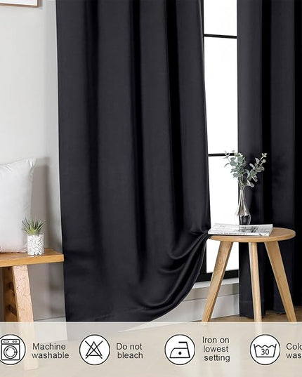 Gwine Black Blackout Curtains for Living Room 72 inches Long, Noise Reducing Room Darkening Window Treatment Curtains for Bedroom, Farmhouse Decor with Rod Pocket, Each 40" Wx72 L,2PCS