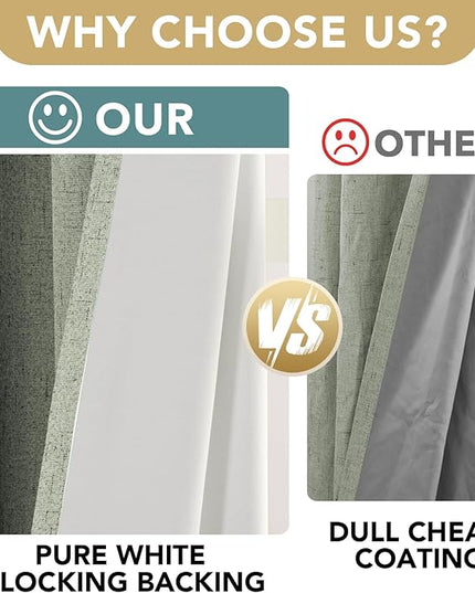H.VERSAILTEX Linen Blackout Curtains Durable Thick Textured Linen Look 100% Blackout Patio Door Curtain Anti Rust Grommet Extra Wide Sliding Door Curtain Panel, W100 x L84 inch - Sage