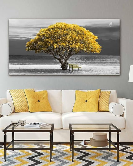 Wapluam Large Canvas Wall Art For Living Room Wall Decor For Office Bedroom Wall Decoration Mural Black And White Landscape Wall Paintings Yellow Trees Framed Pictures Artwork Home Decor 30X60 in