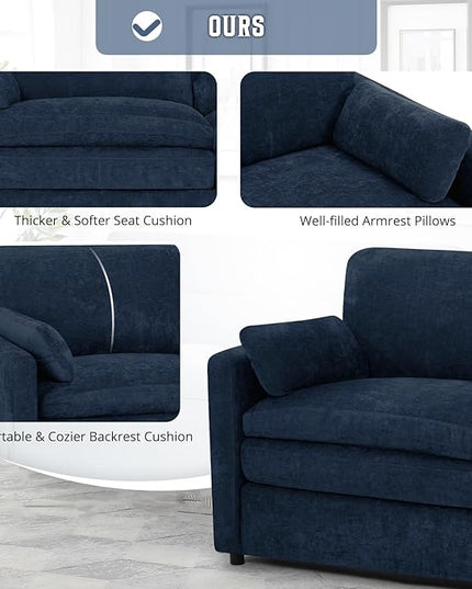 69" Chenille Modern Couch with Cozy & Soft Backrests, 2 Seats Sofa with 2 Extra Pillows, Comfy Upholstered Sofa with Thicker Cushions for Living Room, Office, Blue