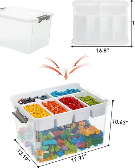 Citylife 32 QT Plastic Storage Box with Removable Tray Craft Organizers and Storage Clear Storage Container for Organizing Bead, Tool, Sewing, Playdoh