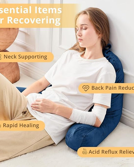 Sasttie Reading Pillow, Velvet Back Pillow for Bed Sitting Up, Adult Back-Rest Support Cushion with Arms for Sit Up on Couch, Sofa, and Floor, Dorm Essentials, Reading Accessories, Navy