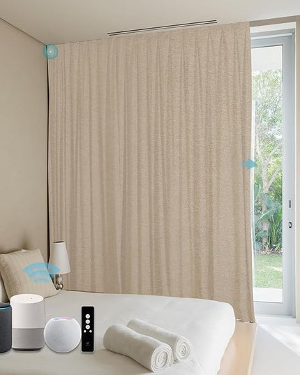 SmartWings Automatic Curtain Opener with Drapery, Motorized Vertical Blinds with Remote, Electric Closet Doors Sliding Panels Compatible with Alexa Google Homekit, 90% Blackout Wheat