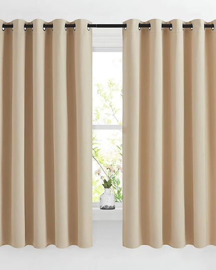 NICETOWN Blackout Draperies Curtains Panels - Window Treatment Thermal Insulated Solid Grommet Blackout Curtains/Panels/Drapes for Bedroom (Biscotti Beige, Set of 2, 66 by 66 Inch)