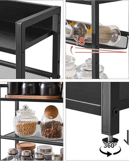 IBUYKE 3-Tier Spice Rack Industrial Counter Shelf Desktop Storage Organizer Standing Seasoning Rack for Countertop Kitchen Office Living Room Desktop Black UTLJ021B