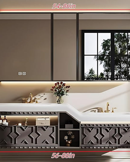 68IN Floating Bathroom Vanity with Sink, Double Sink Bathroom Vanities Set, with LED Smart Defog Mirror Cabinet | Equipped with Basins of Different Heights & 2 Drawers (Dark Coffee Color)