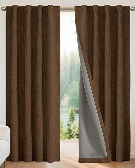 Joydeco Blackout Curtains for Bedroom - 72 Inch Long 100% Light Blocking 2 Panels Cappuccino Drapes, Thermal Insulated Room Darkening Curtains, Linen Textured for Living Room, Rod Pocket & Back Tabs