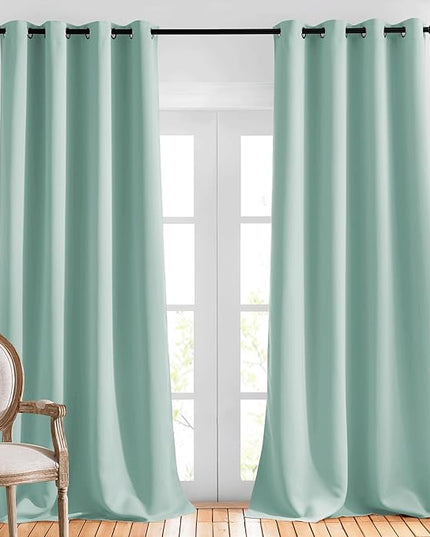 NICETOWN Seafoam Green Blackout Curtains 90 inches Long, Grommet Thermal Insulated Blackout Window Treatments Sound Reducing for Bedroom/Living Room, 2 Panels, W52 x L90