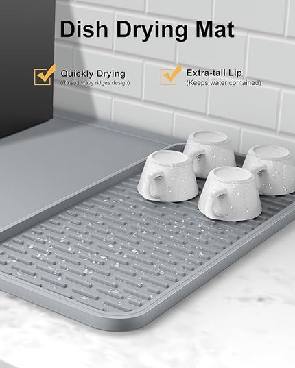 Silicone Coffee Mat,16'' x 16'' Coffee Bar Mat with Detachable Dish Drying Mat for Kitchen Countertops,Coffee Bar Accessories Fit Under Coffee Maker Coffee Machine Espresso Machine Dish Rack