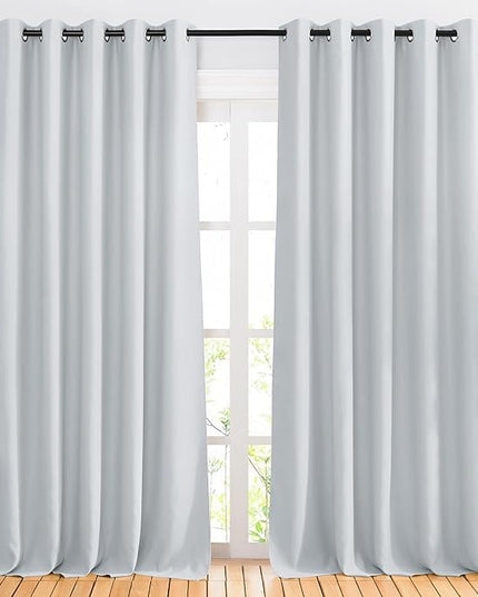 NICETOWN Room Darkening Curtains for Living Room - Easy Care Solid Thermal Insulated Grommet Curtains/Drapes for Bedroom (2 Panels, 66 by 90, Greyish White)