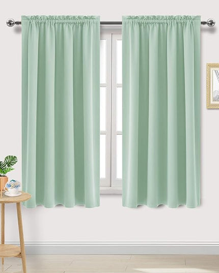 DWCN Blackout Curtains Room Darkening Thermal Insulated Bedroom Curtains Window Curtain Panels, 52 x 63 inches Long, Set of 2 Light Green Rod Pocket Drapes