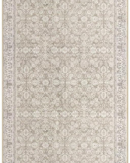 2.6x10 Washable Runner Rug for Kitchen, Cream Beige White Grey Soft Classic Runner with Non-Slip, Non-Shedding Distressed Floral Rug for Hallways Entryway Bedroom Laundry Indoor
