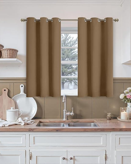 YoungsTex Short Blackout Curtains 40 Inch Length for Kitchen Window - Taupe Thermal Insulated Drapes with Grommet Darkening Privacy for Bedroom Bathroom Window, 2 Panels, 42 x 40 Inch