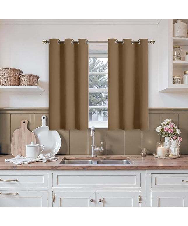 YoungsTex Short Blackout Curtains 40 Inch Length for Kitchen Window - Taupe Thermal Insulated Drapes with Grommet Darkening Privacy for Bedroom Bathroom Window, 2 Panels, 42 x 40 Inch