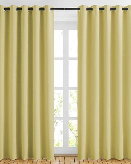 NICETOWN Room Darkening Paler Yellow Curtains & Drapes for Living Room - Thermal Insulated Solid Grommet Sound Reducing Room Darkening Window Treatments for Bedroom/French Door (2 Panels, W66 x L84)