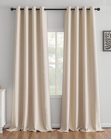 Beige Curtains 96 Inch Length 2 Panels Set, Light Filtering Curtains for Living Room 96 Inch Long, Grommet Energy Saving Semi Sheer Drapes for Bedroom Window(W52 x L96)