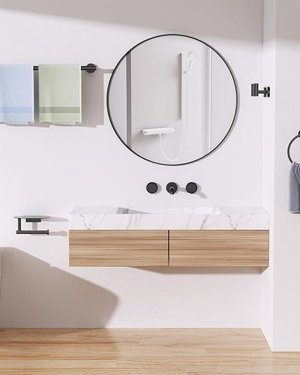 TURS Matte Black 5 Piece Bathroom Hardware Set, SUS304 Stainless Steel Bath Towel Bar Set, Bathroom Towel Rack Set Wall Mounted