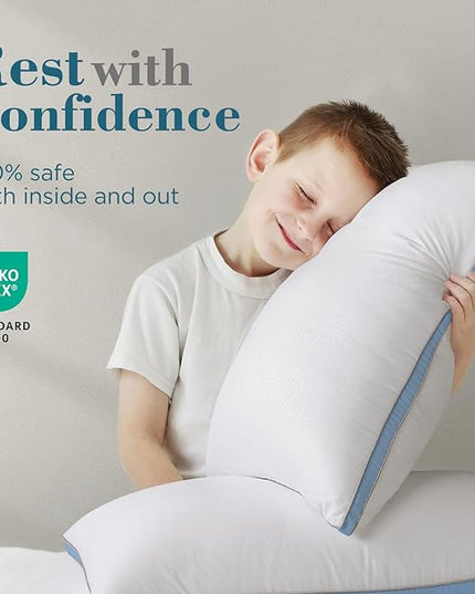 viewstar Bed Pillows, Down Alternative Hotel Pillows for Side, Back, or Stomach Sleepers, Plush, Blue, Standard