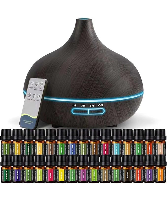 SACATR 550ml Oil Diffuser with 30x5 mL Essential Oils, Ultrasonic Technology, Remote Control for Home Office