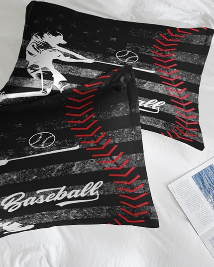 Comforter Set King Size, Baseball American Flag Soft 3 Pcs Bedding for Kids and Adults America Athlete Sport Comforter Set with 2 Pillowcases for Bedroom Bed Decor