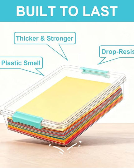 6 Qt Clear Plastic Storage Bins Containers with Lids, Arts Crafts Organizers and Storage, Stackable Containers for A4 Paper File Scrapbook Documents for Home Office and School Supplies 2 Pack
