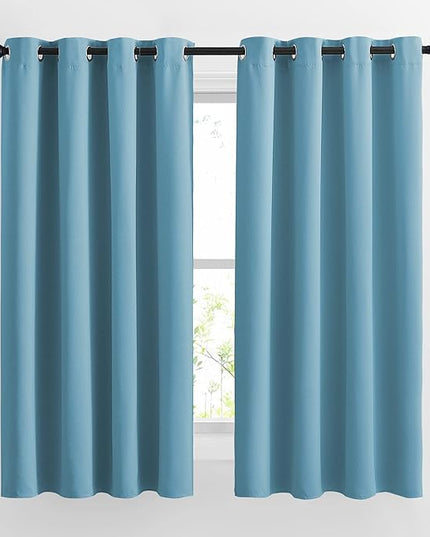 NICETOWN Room Darkening Curtains for Living Room - Easy Care Solid Thermal Insulated Silver Grommet Light Blocking for Bedroom/Kids Room (2 Panels, 46 by 63, Teal Blue)