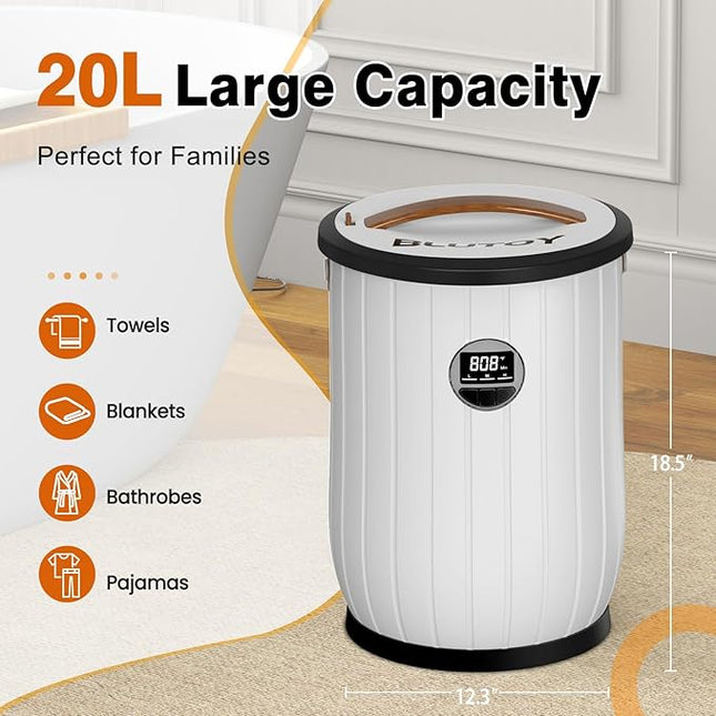 Towel Warmers for Bathroom, 20L Large Bucket with LED Display, 3 Heating Modes & Adjustable Timer, Auto Shut-Off Safety, Fits 2 Oversized 40"x70" Towels, Bathrobes & Blankets – Spa-Grade Towel Heater