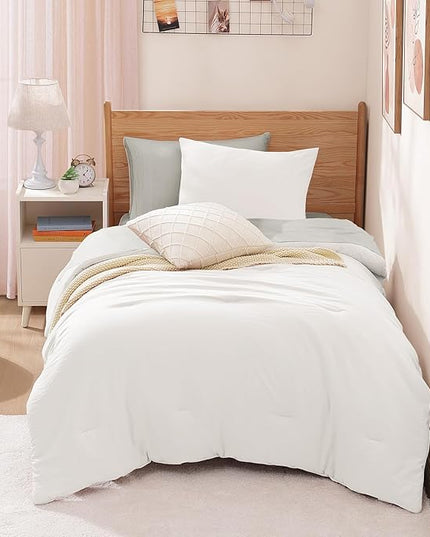 WRENSONGE Twin Comforter Set- 5 Pieces White Twin Bed in a Bag, All Season Twin XL Bedding Sets with 1 Fitted Sheet, 1 Flat Sheet, 1 Pillow Sham and 1 Pillowcase