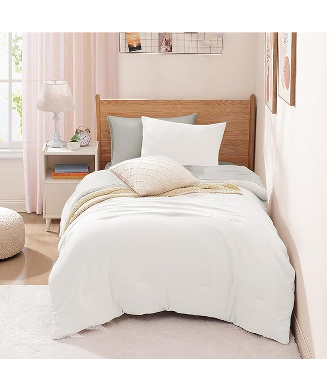 WRENSONGE Twin Comforter Set- 5 Pieces White Twin Bed in a Bag, All Season Twin XL Bedding Sets with 1 Fitted Sheet, 1 Flat Sheet, 1 Pillow Sham and 1 Pillowcase