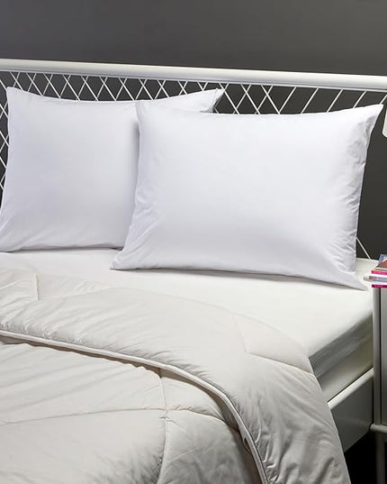 Amazon Basics Down Alternative Bed Pillows and Pillow Protector Case 2-Piece Set, Medium Density, Standard - Pack of 2, White, 26"L x 20"W