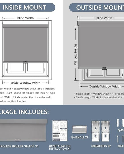 AOSKY Blackout Roller Shades Cordless Blinds for Windows, Free-Stop Shades with Valance, Thermal Insulated Fabric, UV Protection, Natural Woven Blinds for Home and Office (39" W x 72" H, Grey)
