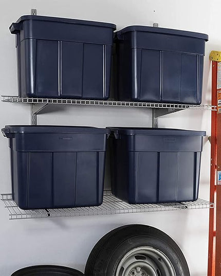 Rubbermaid 18 GAL 6 Pack Garage Storage Bins with Stackable Lid, Heavy Duty - Made in USA - Extreme Temperature Resistant, Durable Plastic Containers with Handles - Solid Black and Grey