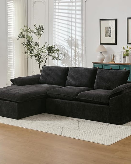 105.6”L Shape Modular Sectional Couch for Living Room, Modern Cloud Sectional 3 Seat Sofa with Oversized Chaise, Woven Texture Upholstery Boneless Couch (Black, Left Facing Chaise)