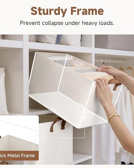 StorageWorks 45L Extra Large Fabric Storage Bins with PU Handles, Storage Baskets for Organizing, Large Laundry Basket, 2-Pack, Beige, 19" L X 13.25" W X 11" H