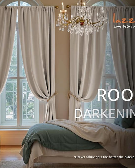 Lazzzy Velvet Blackout Curtains Thermal Insulated Room Window Drapes Super Soft Luxury Curtains for Living Room Bedroom Rod Pocket 2 Panels, Oatmeal, 52" W x 108" L