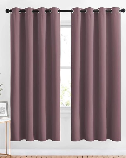 NICETOWN Blackout Curtains 72 inches Long 2 Panels Set - Grommet Thermal Insulated Room Darkening Solid Drapes Sound & Light Blocking for Bedroom/Living Room, Dry Rose, W52 x L72