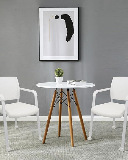CLATINA Stacking Office Chairs with Wheels | Mesh Back, Thicken Leather Seat and Streamline Armrests, Ergonomic Lumber Support | School, Desk, Guest Reception, Waiting, Conference | Set of 8, White
