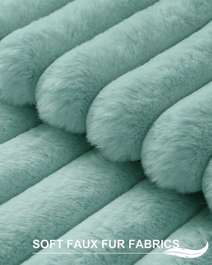 Pallene Faux Fur Plush Throw Pillow Covers 24x24 Set of 2, Luxury Soft Fluffy Striped Decorative Pillow Covers for Sofa, Couch, Living Room, Aqua