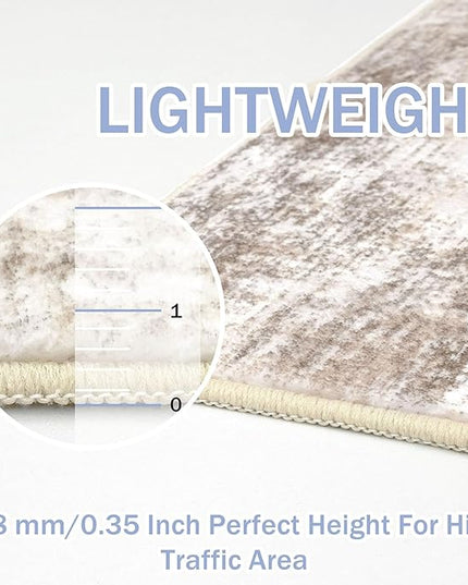 IOHOUZE Abstract Runner Rug 3x12 Ft Washable Runners for Hallways, Non Slip Kitchen Runner Printed Faux Wool Entryway Runner Indoor, Modern Abstract Floor Carpet for Hall Kitchen, Beige Brown