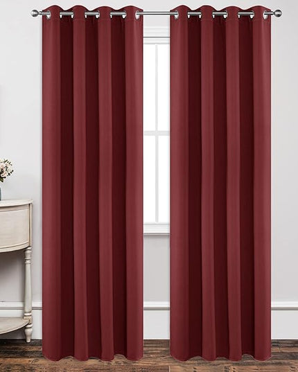 Joydeco Blackout Curtains 95 Inch Length 2 Panels Set, Thermal Insulated Long Curtains 2 Burg, Room Darkening Grommet Drapes for Living Room Bedroom Window (W52 x L95 Inch, Burgundy Red)