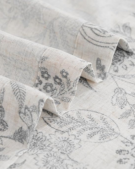 Lazzzy Grey Floral Linen Farmhouse Curtains for Living Room 84 Inch Length Window Curtains Semi Sheer Drapes for Bedroom Country Light Filtering Curtain Grommet Top 2 Panels Grey on Beige