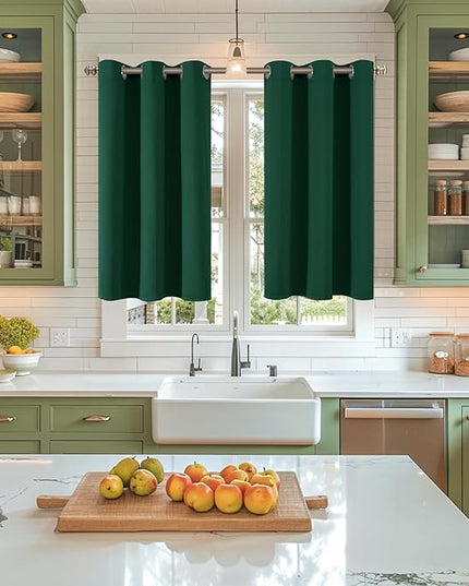 YoungsTex Emerald Green Blackout Curtains 40 Inches Length for Kitchen Window - Short Thermal Insulated Drapes with Grommet Room Darkening Christmas Decor for Bedroom, 2 Panels, 42 x 40 Inch