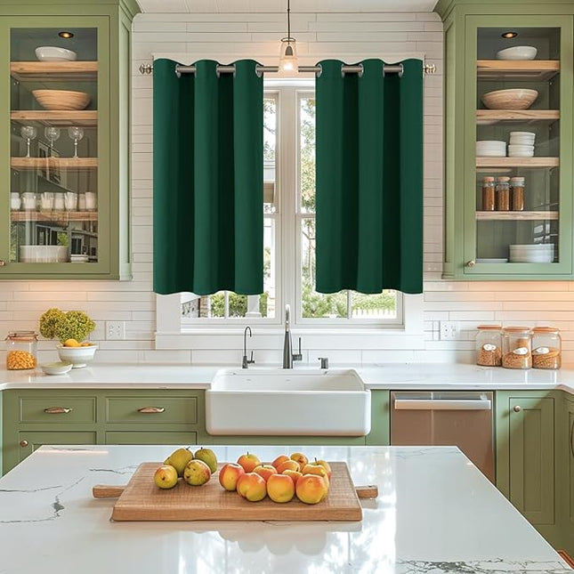 YoungsTex Short Blackout Curtains 45 Inches Length for Bedroom - Thermal Insulated Drapes with Grommet Room Darkening Privacy for Kitchen Basement Bathroom, 2 Panels, Emerald Green 42 x 45 Inch