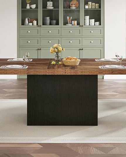 HSH Dining Table for 6 to 8, 71” Wood Rectangular Dinner Table, 6 ft Industrial Kitchen Table only with Black Pedestal, Modern Large Dining Room Table for Home Gathering Office, Rustic Brown, 71 Inch