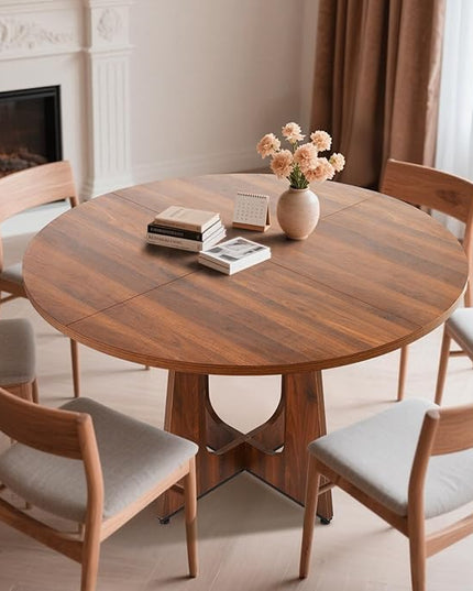 47-Inch Round Dining Table, Modern Simple Farmhouse Style Wooden Circle Dining Table, Joint Dinner Table Set for 4-6 People, Used in Kitchen, Living Room, Meeting Room (Walnut)
