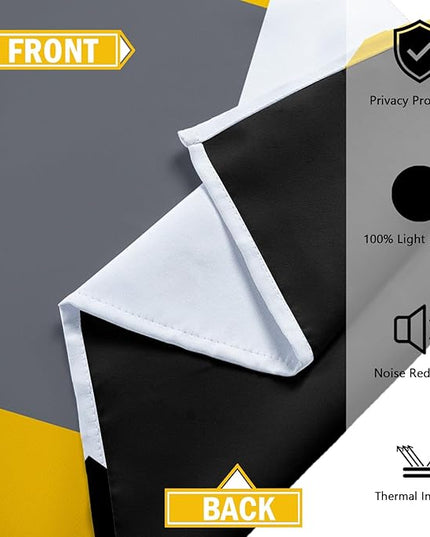 Yellow 100% Blackout Curtains for Bedroom 63 inch Length 2 Panels Set White Grey Modern Abstract Geometric Black Out Curtains Insulated Room Darkening Window Drapes for Living Room, 42Wx63L